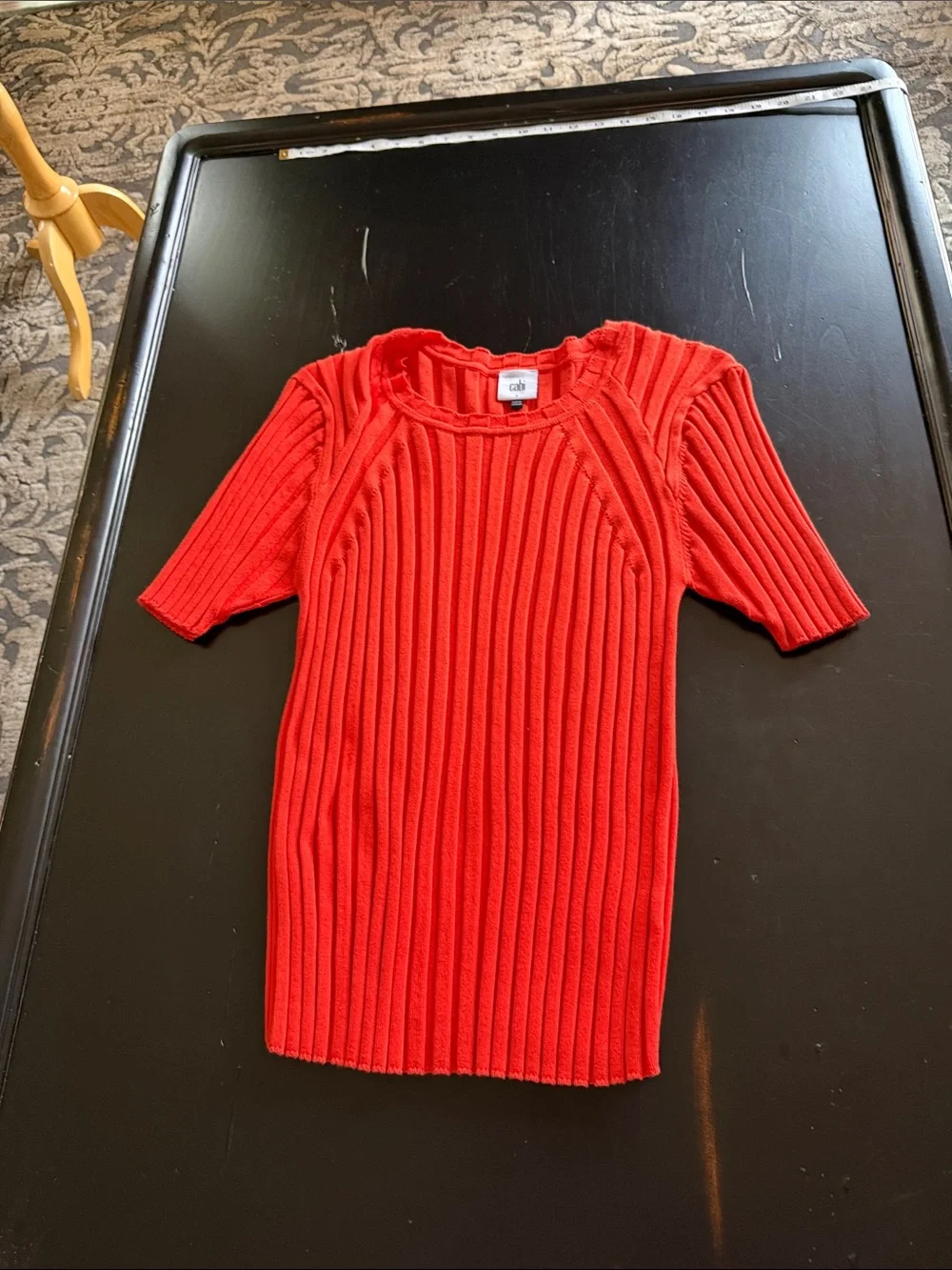 CAbi Ribbed Short Sleeve Knit Top - Vibrant Orange-Red#6241